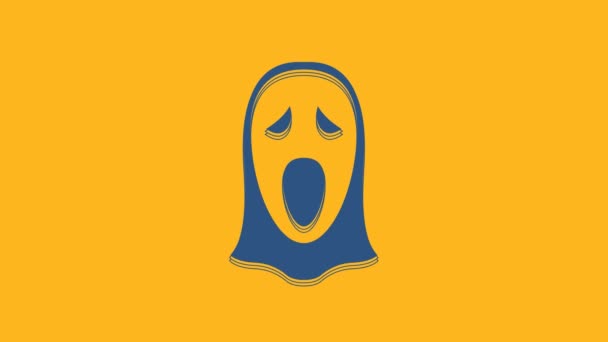 Niebieska Zabawna Straszna Maska Ducha Ikonę Halloween Odizolowana Pomarańczowym Tle — Wideo stockowe