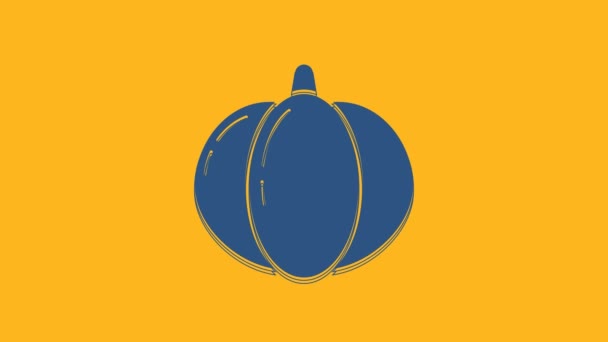 Ícone Abóbora Azul Isolado Fundo Laranja Feliz Festa Halloween Animação — Vídeo de Stock