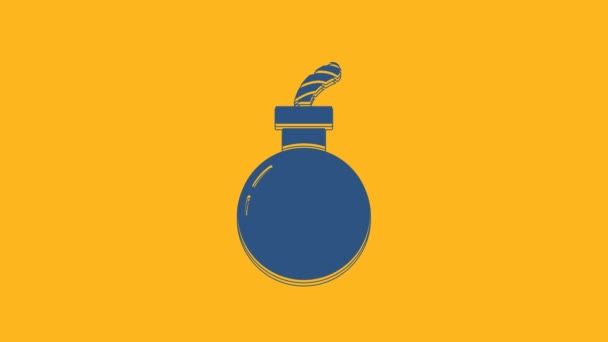 Bomba Azul Lista Para Explotar Icono Aislado Sobre Fondo Naranja — Vídeo de stock