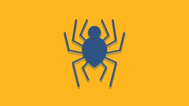 Ikona Modrého Pavouka Izolovaná Oranžovém Pozadí Šťastný Halloweenský Večírek Grafická — Stock video