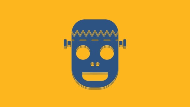 Icono Máscara Zombie Azul Aislado Sobre Fondo Naranja Feliz Fiesta — Vídeos de Stock