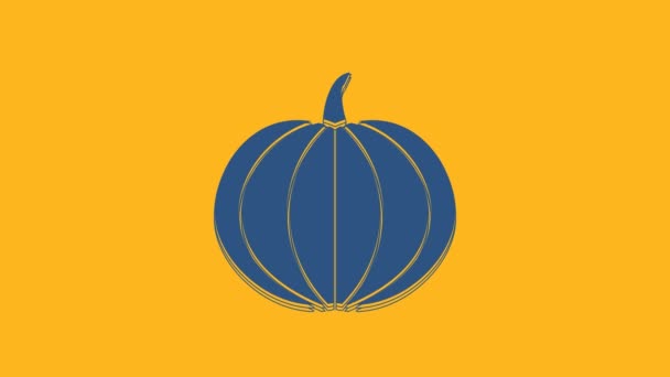 Blauwe Pompoen Pictogram Geïsoleerd Oranje Achtergrond Gelukkig Halloween Feest Video — Stockvideo