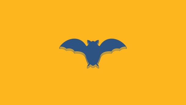 Icono Murciélago Volador Azul Aislado Sobre Fondo Naranja Animación Gráfica — Vídeo de stock