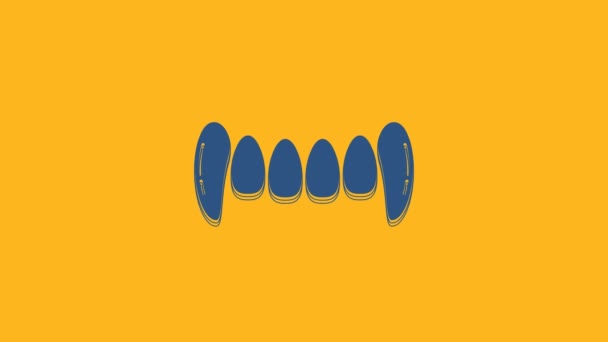 蓝色吸血鬼的牙齿图标孤立在橙色背景 万圣节快乐派对4K视频运动图形动画 — 图库视频影像