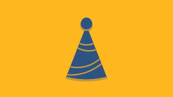Blue Party Hat Icon Isolated Orange Background Birthday Hat Video — Stockvideo