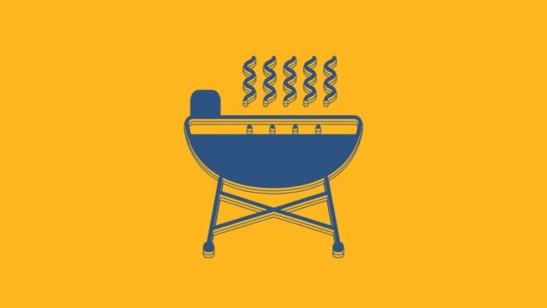 Barbecue Bleu Icône Grill Isolé Sur Fond Orange Barbecue Grill — Video