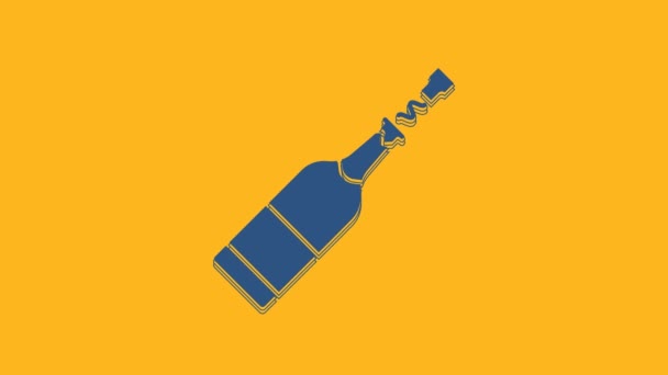 Blue Champagne Bottle Icon Isolated Orange Background Video Motion Graphic — Stockvideo
