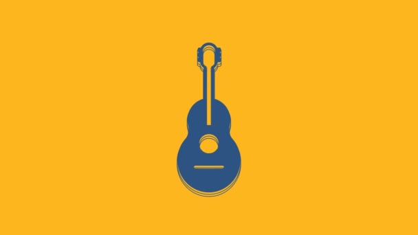 Blauw Gitaarpictogram Geïsoleerd Oranje Achtergrond Akoestische Gitaar Strijkmuziekinstrument Video Motion — Stockvideo