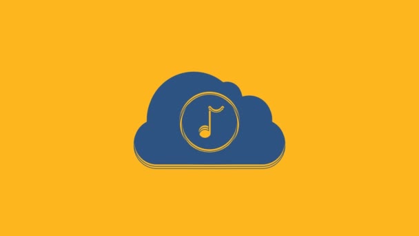 Піктограма Потокового Сервісу Blue Music Ізольована Помаранчевому Фоні Звукові Хмарні — стокове відео