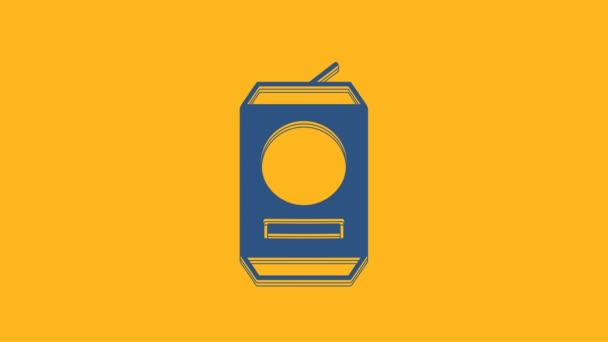 Blue Beer Can Icon Isolated Orange Background Video Motion Graphic — Vídeos de Stock