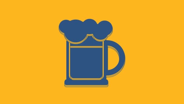Taza Cerveza Azul Icono Aislado Sobre Fondo Naranja Animación Gráfica — Vídeo de stock