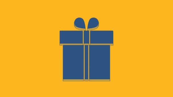 Иконка Голубой Подарочной Коробки Оранжевом Фоне Видеографическая Анимация — стоковое видео