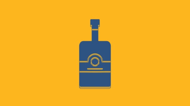 Icono Botella Whisky Azul Aislado Sobre Fondo Naranja Animación Gráfica — Vídeos de Stock