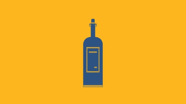 Blue Bottle Wine Icon Isolated Orange Background Video Motion Graphic — Stock Video