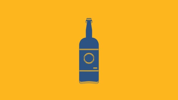 Blue Beer Bottle Icon Isolated Orange Background Video Motion Graphic — Vídeo de stock