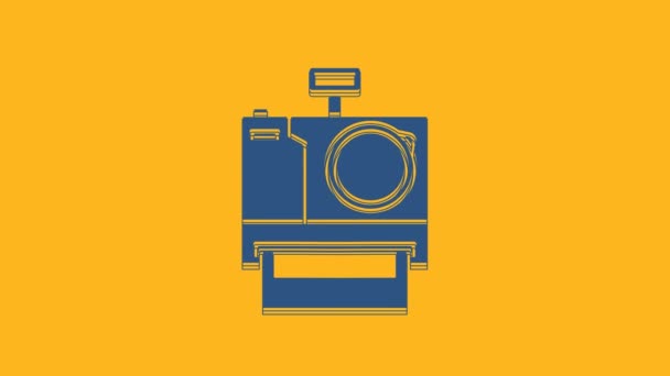 Блакитна Фотокамера Ізольована Помаранчевому Фоні Піктограма Фотоапарата Відео Рух Графічна — стокове відео