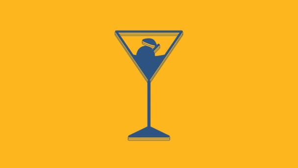 Μπλε Martini Γυαλί Εικονίδιο Απομονώνονται Πορτοκαλί Φόντο Εικονίδιο Κοκτέιλ Εικονίδιο — Αρχείο Βίντεο