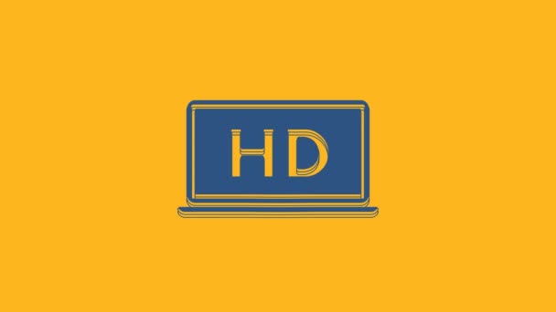 Синий Верхний Экран Иконкой Технологии Видео Оранжевом Фоне Видеографическая Анимация — стоковое видео