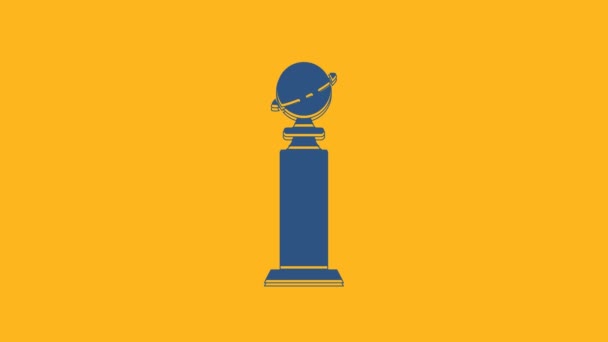 Blue Trophy Golden Globe Icoon Geïsoleerd Oranje Achtergrond Een Icoon — Stockvideo