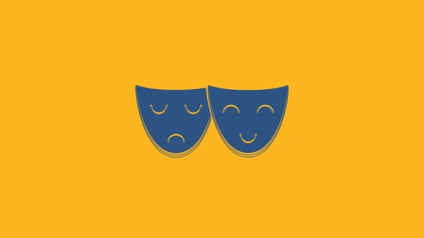 Modrá Komedie Tragédie Divadelní Masky Ikona Izolované Oranžovém Pozadí Grafická — Stock video