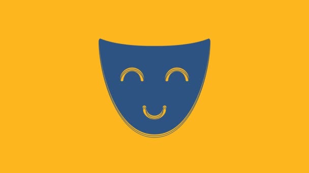 Modrá Komedie Divadelní Maska Ikona Izolované Oranžovém Pozadí Grafická Animace — Stock video