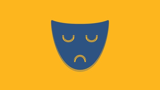 Blue Drama Theatrical Mask Icon Isolated Orange Background Video Motion — Stock Video