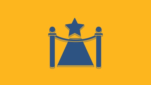 蓝色地毯与屏障和星星图标孤立的橙色背景 要人盛事奢华庆典名人派对入口 4K视频运动图形动画 — 图库视频影像