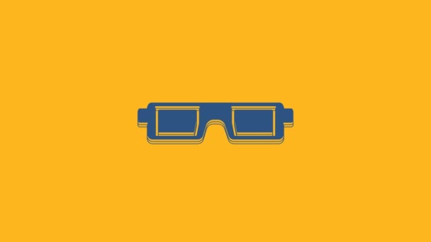 Niebieskie Okulary Kina Ikona Izolowane Pomarańczowym Tle Animacja Graficzna Ruchu — Wideo stockowe