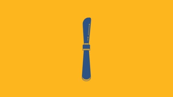 蓝色刀具图标孤立在橙色背景 餐具的象征 4K视频运动图形动画 — 图库视频影像