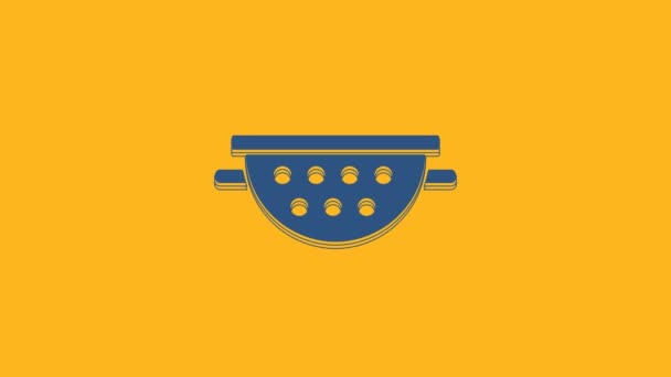 Icono Colador Cocina Azul Aislado Sobre Fondo Naranja Utensil Cocina — Vídeos de Stock