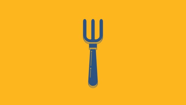 Icono Tenedor Azul Aislado Sobre Fondo Naranja Símbolo Cubertería Animación — Vídeos de Stock