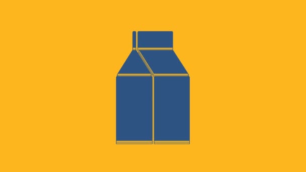 Blue Paper Package Milk Icon Isolated Orange Background Milk Packet — 图库视频影像