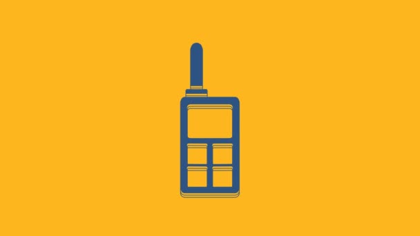 Blue Walkie Talkie Ikon Isolerad Orange Bakgrund Portabel Radiosändarikon Radiosändarskylt — Stockvideo