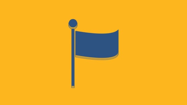 Μπλε Σημαία Εικονίδιο Που Απομονώνεται Πορτοκαλί Φόντο Σύμβολο Σήμανσης Θέσης — Αρχείο Βίντεο