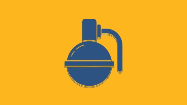Blue Hand Grenade Icon Isolated Orange Background Bomb Explosion Video — Stock Video