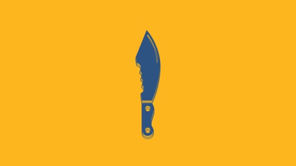 Blue Military Knife Icon Isolated Orange Background Video Motion Graphic — Stockvideo