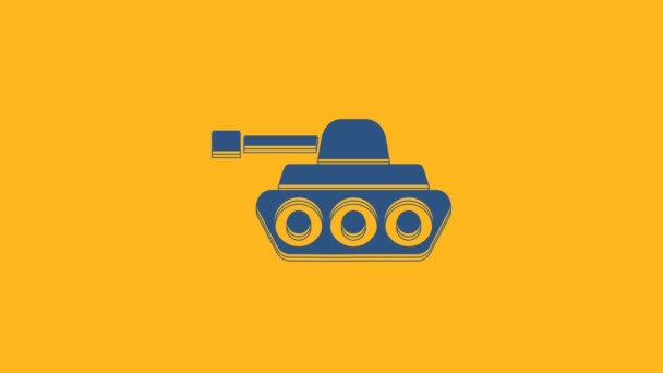 Blue Military Tank Icon Isolated Orange Background Video Motion Graphic — Stockvideo