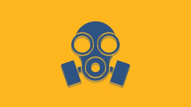 蓝色防毒面具图标隔离在橙色背景 呼吸机的信号 4K视频运动图形动画 — 图库视频影像