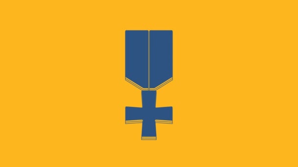 Blue Military Reward Medal Icon Isolated Orange Background Army Sign — Stockvideo