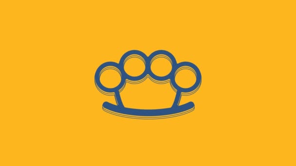 Blue Brass Knuckles Icon Isolated Orange Background Video Motion Graphic — Vídeo de stock
