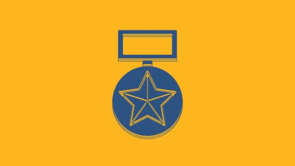 Blue Military Reward Medal Icon Isolated Orange Background Army Sign — Stock video
