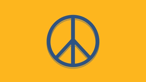 Blaues Friedenssymbol Isoliert Auf Orangefarbenem Hintergrund Hippie Symbol Für Den — Stockvideo