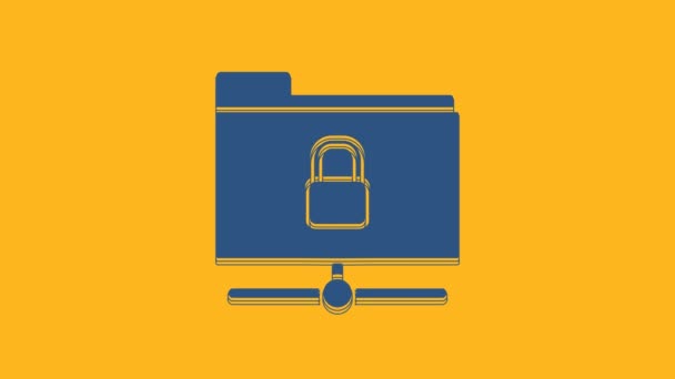 Niebieski Folder Ftp Ikona Blokady Pomarańczowym Tle Koncepcja Aktualizacji Oprogramowania — Wideo stockowe