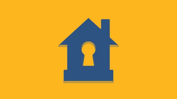 Niebieski Dom Pod Ikoną Ochrony Izolowany Pomarańczowym Tle Ochrona Bezpieczeństwo — Wideo stockowe