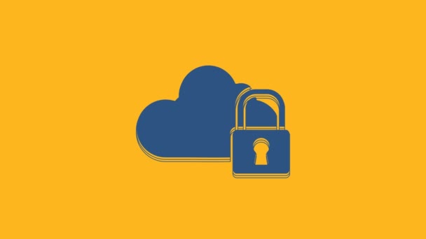 Blue Cloud Computing Lock Symbol Isoliert Auf Orangefarbenem Hintergrund Sicherheit — Stockvideo