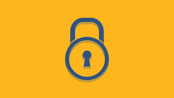Blue Lock Ikonen Isolerad Orange Bakgrund Hänglåsskylt Säkerhet Skydd Integritetskoncept — Stockvideo