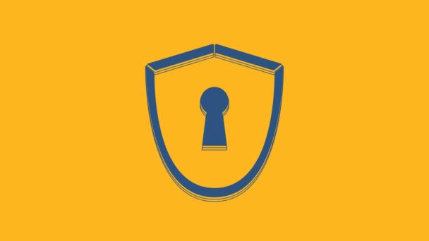 Modrý Štít Ikonou Klíčové Dírky Izolované Oranžovém Pozadí Ochrana Bezpečnostní — Stock video