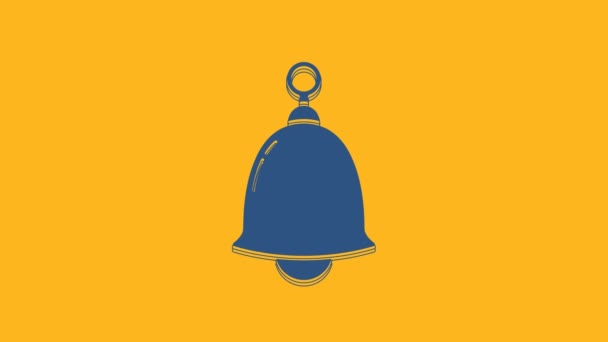 Blue Ringing Bell Icoon Geïsoleerd Oranje Achtergrond Alarmsymbool Bedrijfsbel Handbelteken — Stockvideo