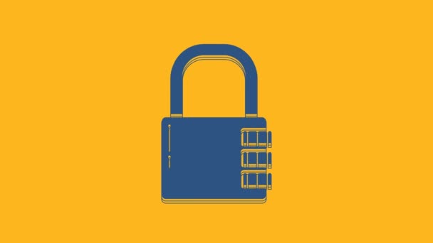 Blue Safe Kombinationslås Ikon Isolerad Orange Bakgrund Kombinationshänglås Säkerhet Skydd — Stockvideo