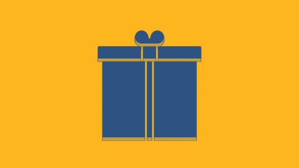 Blue Gift Box Icoon Geïsoleerd Oranje Achtergrond Video Motion Grafische — Stockvideo